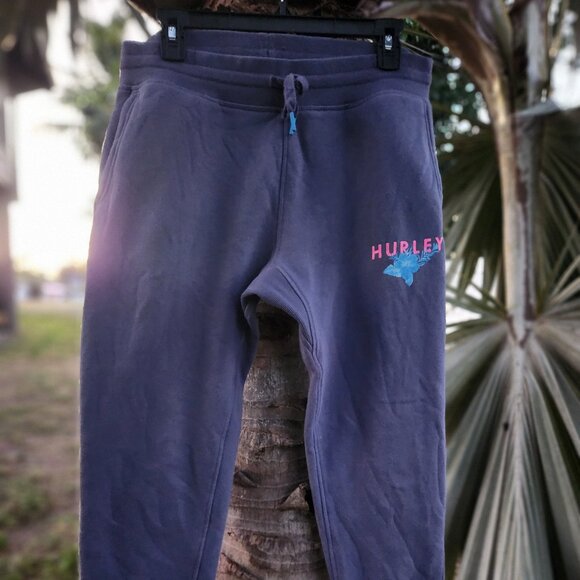 Hurley Women's Fleece Jogger Sweatpants Drawstring Flower Logo Medium- BLUE - Picture 1 of 4